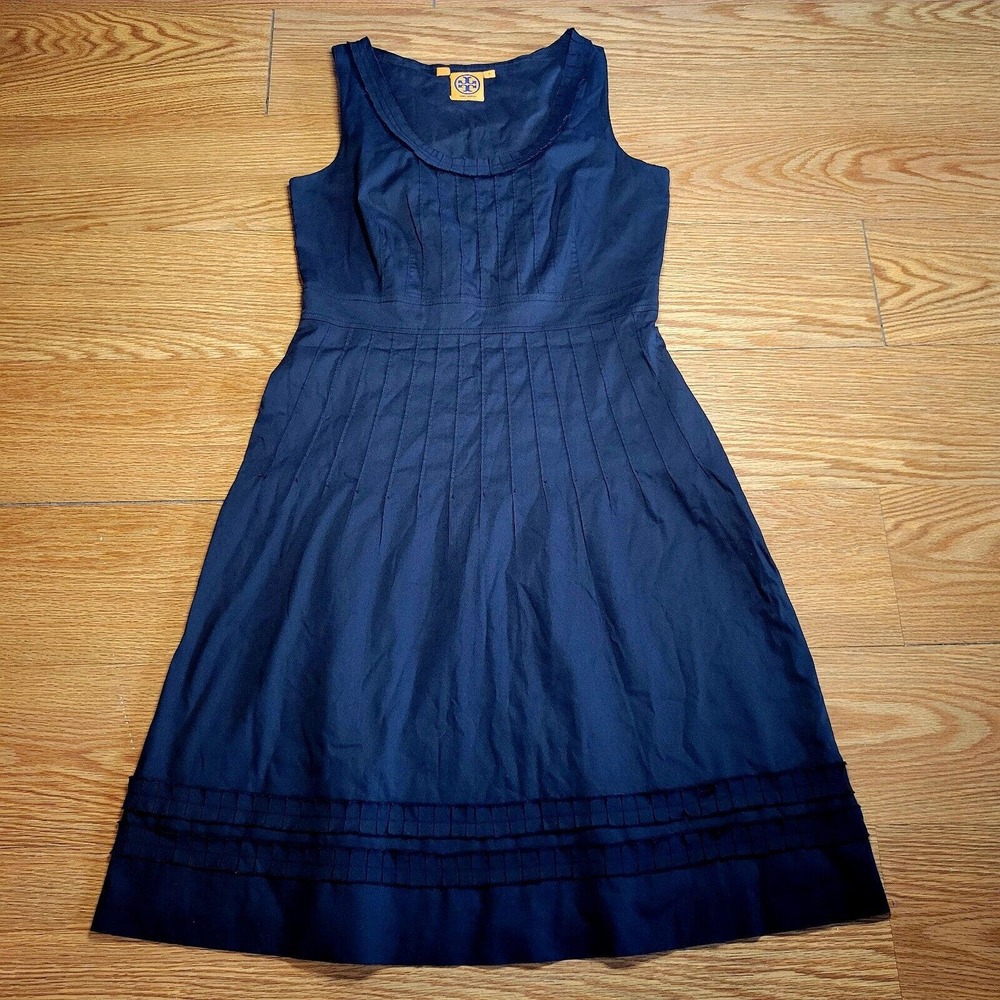 Tory Burch Womens Pleated Ruffle Trim Sleeveless Dress Size 6 Black Casual